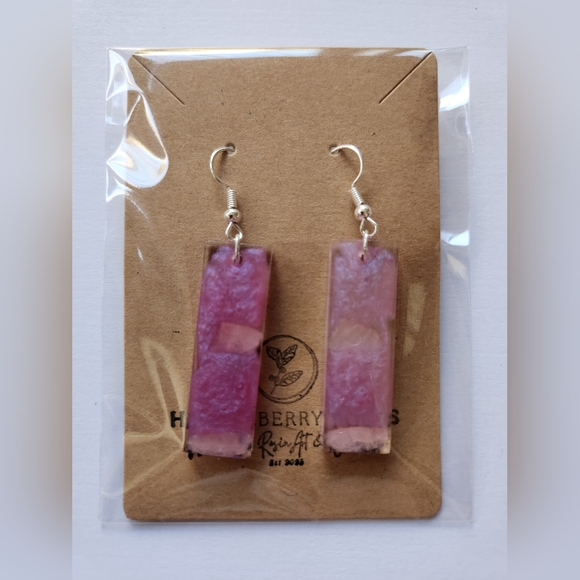 Rose Quartz Pink Holographic Rectangle Dangle Earrings - Picture 4 of 4